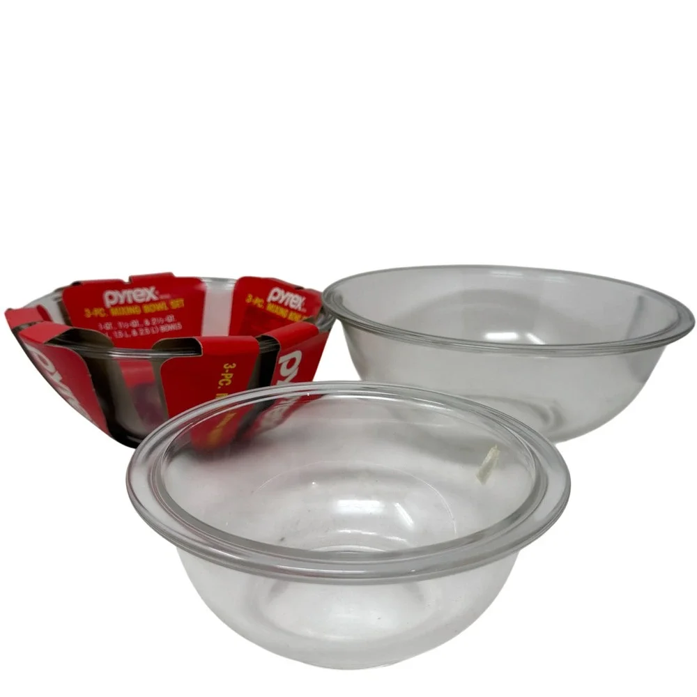 Vintage Pyrex 3 Pc Clear‎ Glass Mixing Bowl Set 1Qt 1.5Qt 2.5Qt Corning